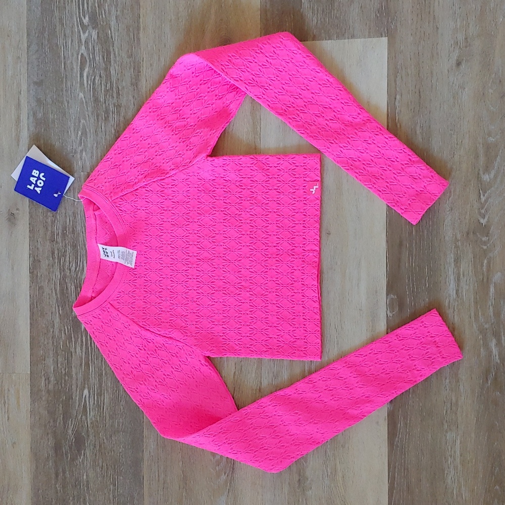 NWT JoyLab Cropped Fit Seamless Tee Florescent Pink Size S